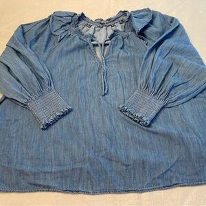 Old Navy Blue Smocked Blouse with 3/4 Sleeves